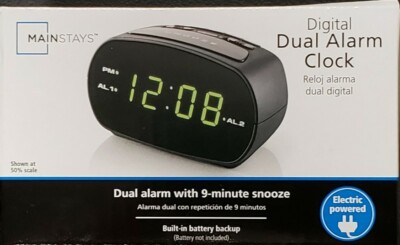 Mainstays Soft Green LED Dual Alarm Clock, 4.22W x 2.41D x 2.45H In.