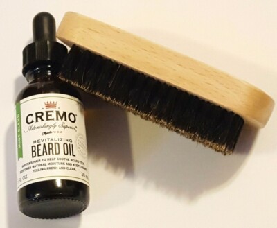 NEW Cremo Men's Revitalizing Beard Oil 1 OZ Mint Blend BONUS Board Bristle Brush