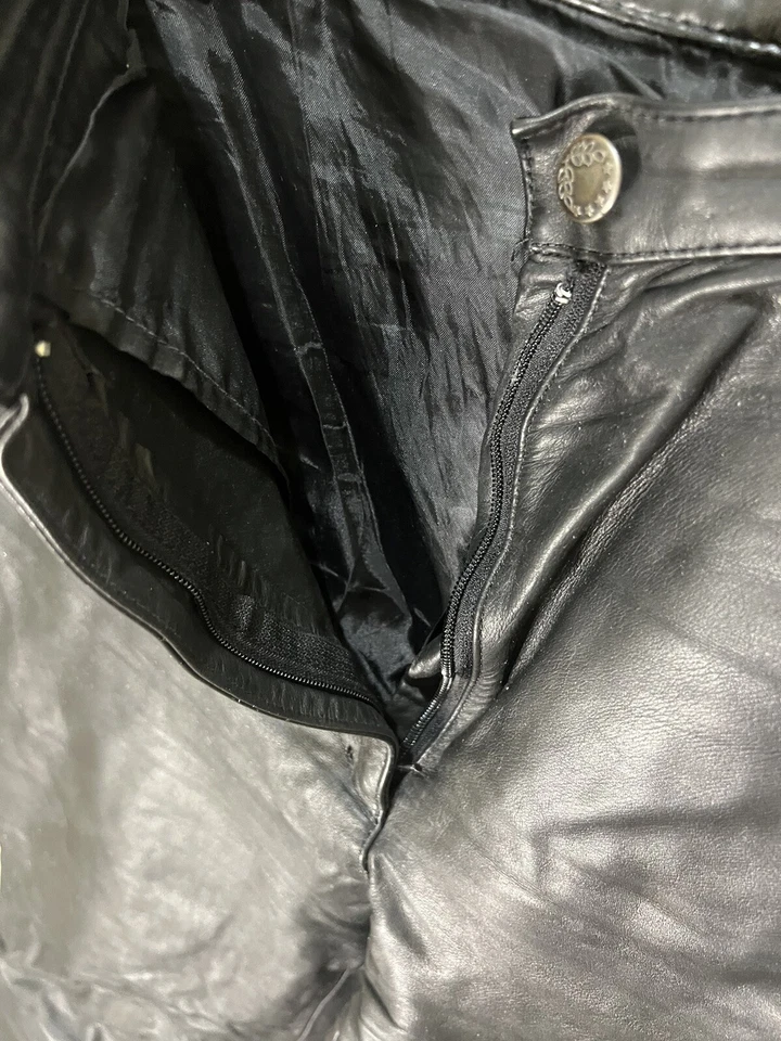 Real thick Leather Biker Motorcycle Black Trousers mens Pants Adult sz W 28 L 41 - Image 4 of 4