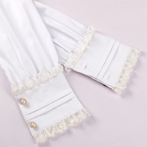Ladies Shirt Ruffled Lace Top Victorian Blouse Bowknot Retro Gothic Chic Elegant - Bild 9 von 23