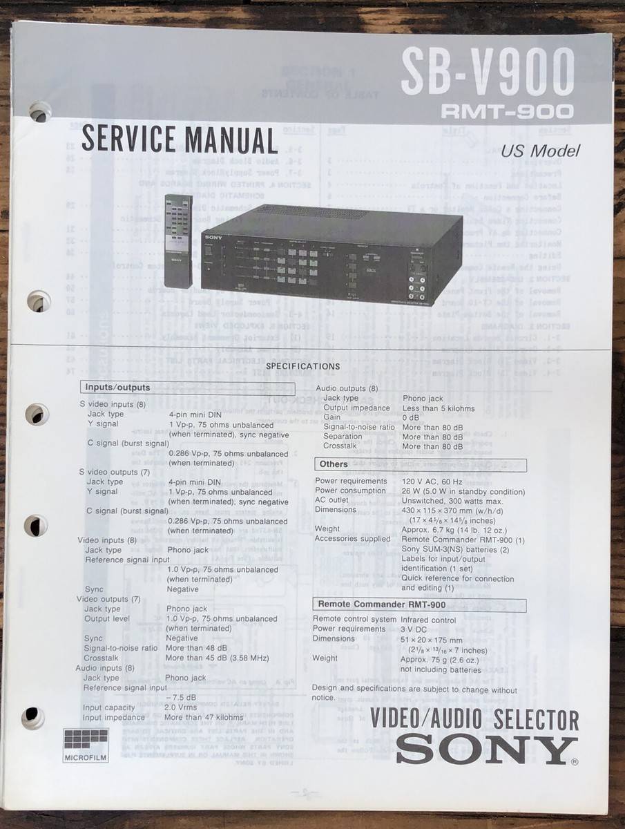Sony SB-V900 Selector Service Manual *Original* | eBay