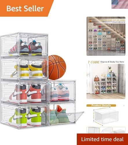 Versatile Thicken Plastic Shoe Boxes - 6 Pack Stackable Organizer for Closet