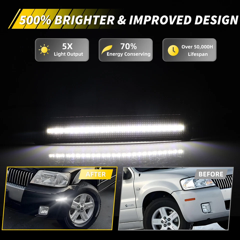 2X Smoked Lens White LED Front Side Marker Lights For 2005-2007 Mercury Mariner - Image 2 of 4