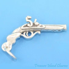 Pirate Dueling Pistol Gun 3D 925 Solid Sterling Silver Charm Pendant USA MADE