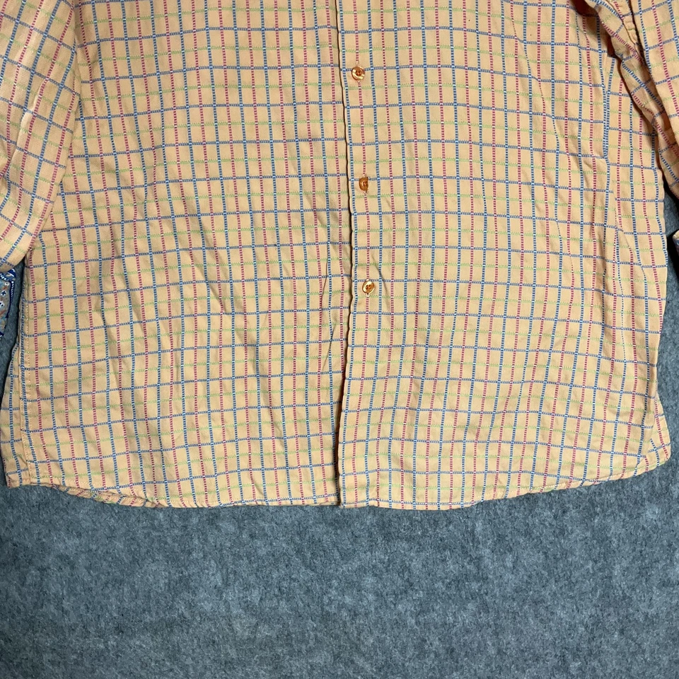 Camisa Steven Land Para Hombre Extra Grande Naranja Azul Cuadros Ajuste Moderno Borde Cachemira Foto 3 de 4