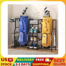 Golf Storage Garage Organizer, Golf Bag Storage Stand 2 Golf Bags and Equipment
