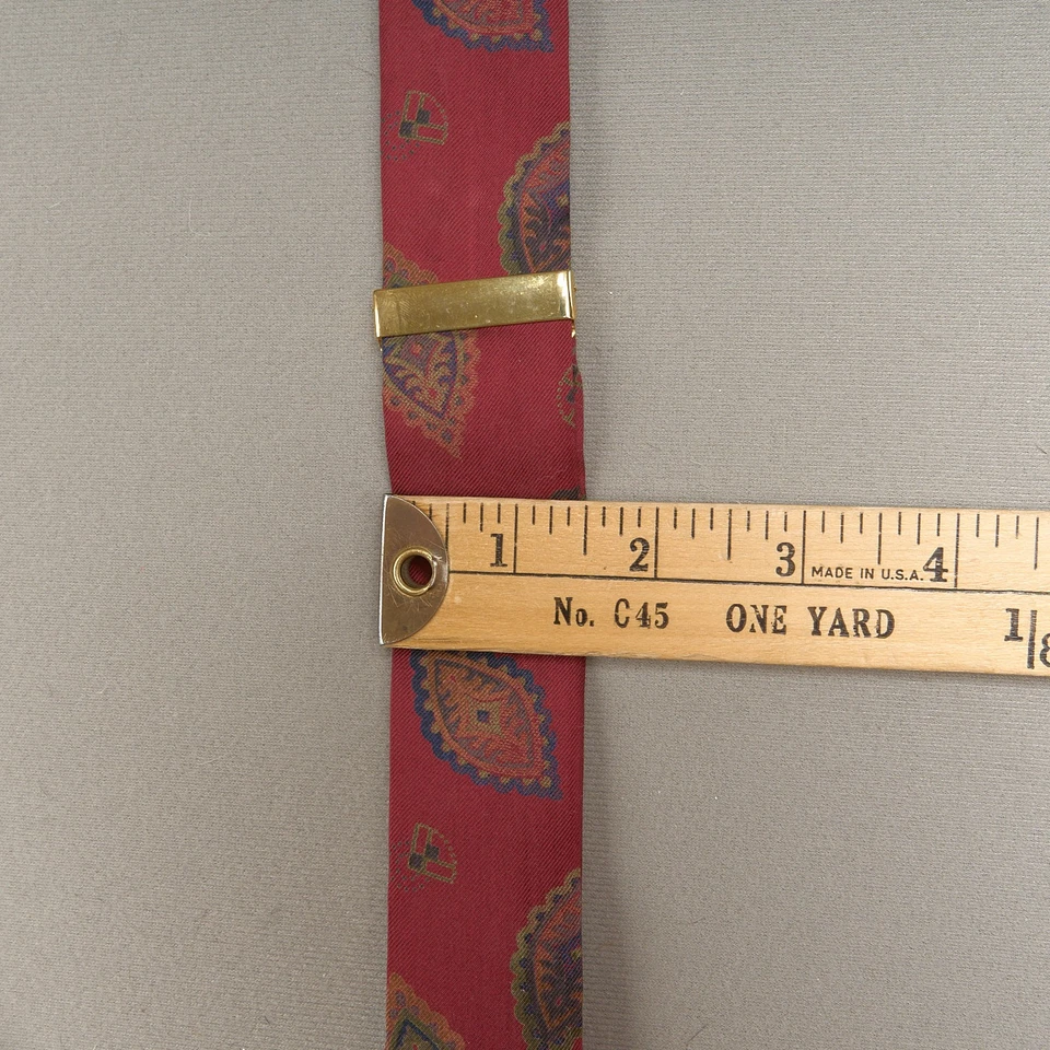 Trafalgar 真丝吊带红色佩斯利图案棕色皮革纽扣风格 — 第 4/4 张图片