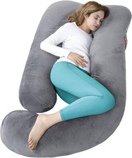 60in Pregnancy Pillow U Shaped Full Body Pillow Maternity Velvet Dark Gray