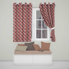 Image of Blackout Eyelet Curtains Coral and Cream Floral Botanical Vintage Seamless