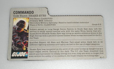 1985 Snake Eyes v2 Grey File Card G.I. GI Joe Commando Figure Vintage 3.75 ARAH