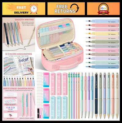 Aesthetic Pencil Case Set, 39 PCS Stationery Kit with Gel Pens, Highlighters & P