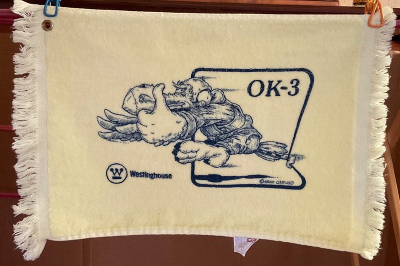 Vintage Hank Caruso Westinghouse OK-3 Cannon Golf Towel yellow fringe