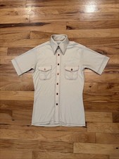 Vintage 70's JC Penney MW Polyester Short Sleeve Button Up Men Small Shirt Disco