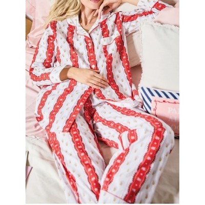 Printfresh Long PJ Set Sweetheart Stripes Cotton Women's Sz M