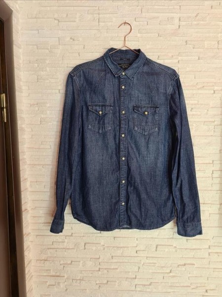 Men AllSaints Shirt Navy Denim 38 / M / 46 #4VPV