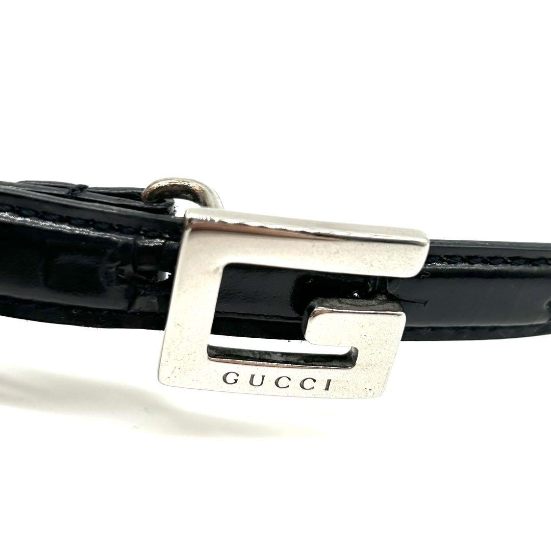 GUCCI Leather Belt Logo G Mark Silver Buckle Narrow Black GUCCI Leather Belt Logo G Mark Silver Buckle Narrow Black