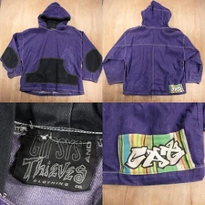 RARE vtg 90s usa made GAT Gypsys and Thieves denim hoodie jacket XL skater raver