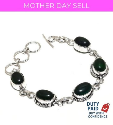 Silver Finish Natural Chrome Diopside Chain Handcrafted Trendy Bracelet Jewelry