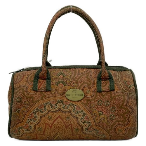 ETRO Paisley Nylon Handbag Beige Red Green Womens Double Handle 21cm