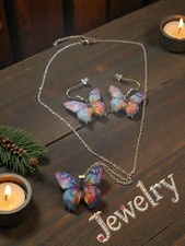 0762 butterfly jewelry set necklace and earrings