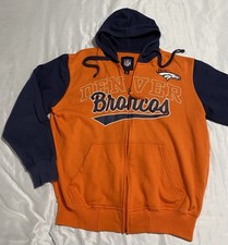 Vtg Denver Broncos Hoodie Men  s Sz L Orange/Blue Full-Zip Sweatshirt Jacket