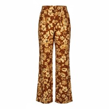 Zara Straight Wide Floral Printed Pants Burnt Orange Linen/Cotton XS High Rise