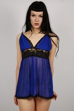 Y2K Babydoll Dress XL blue black vintage neon alternative negligee chemise
