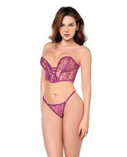 Corset Lingerie Pink Mesh Lace Metal Mesh Bustier G String wAdjustable Thong