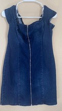 G by GUESS Denim Zipper Dress Stretch Size M Women 90’s style Y2K 
