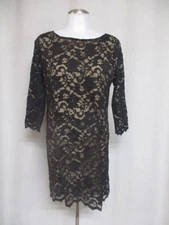 MICHAEL STARS Black Lace Nude Lined Overlay Pullover dress sz M 