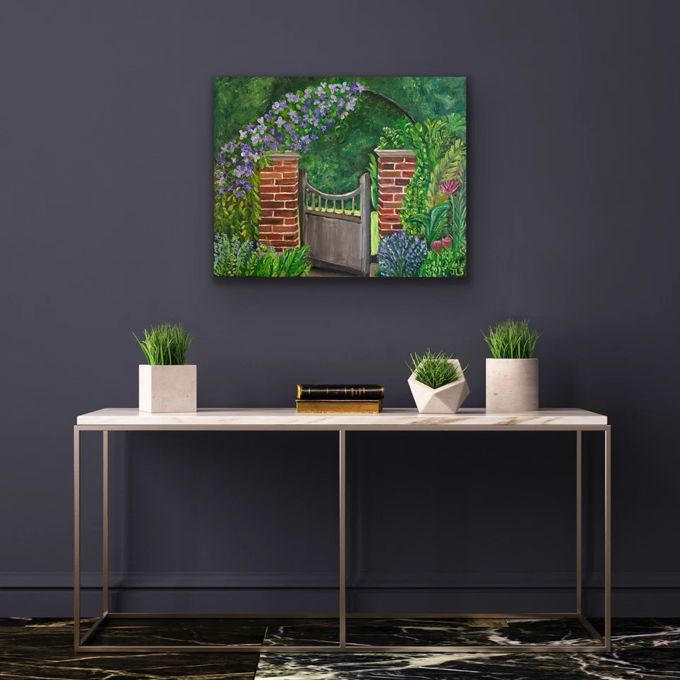 Pintura de jardín de flores “Armonía de ladrillos y flores” 16 X 20” NO ES UNA IMPRESIÓN Foto 4 de 4