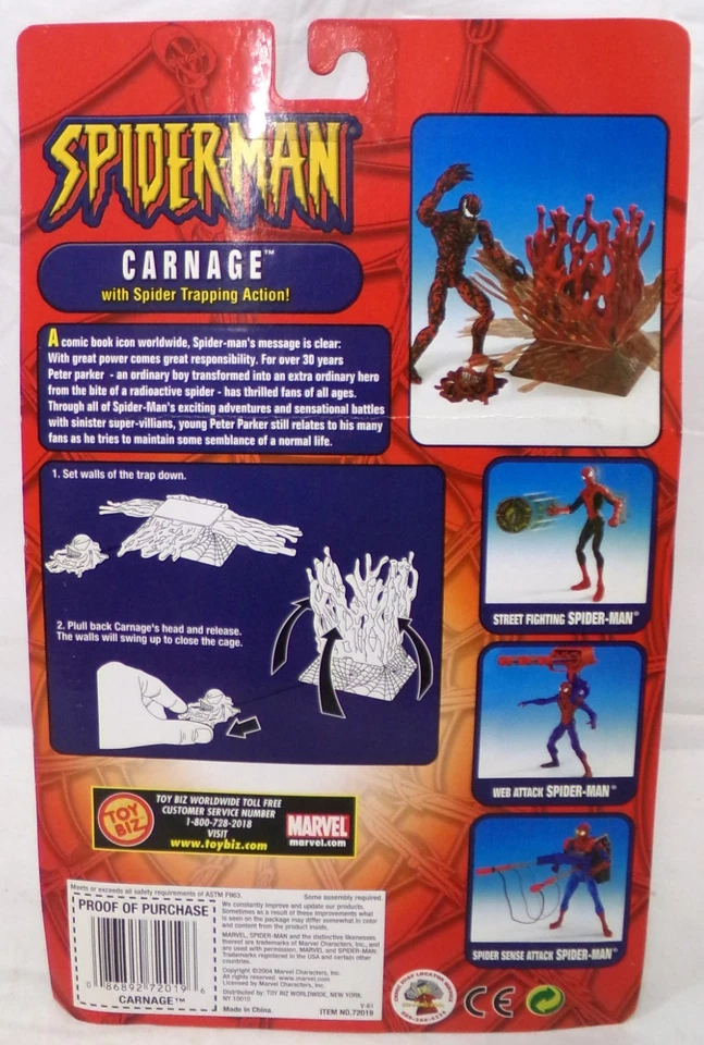Toy Biz Marvel Spider-Man Carnage 2004 con trampa de araña figura de 6" nueva Foto 3 de 4