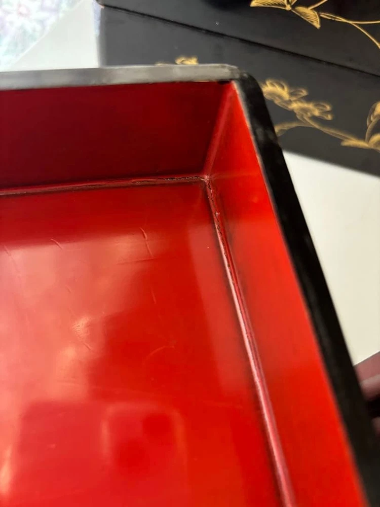 Jubako Bento Box Japanese Lunch box weight wooden lacquer gold color antique fie Jubako Bento Box Japanese Lunch box weight wooden lacquer gold color antique fie