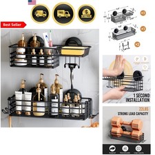 Shower Caddy Suction Cup Bath Organizer with Hooks Soap Holder Black 2 Pack