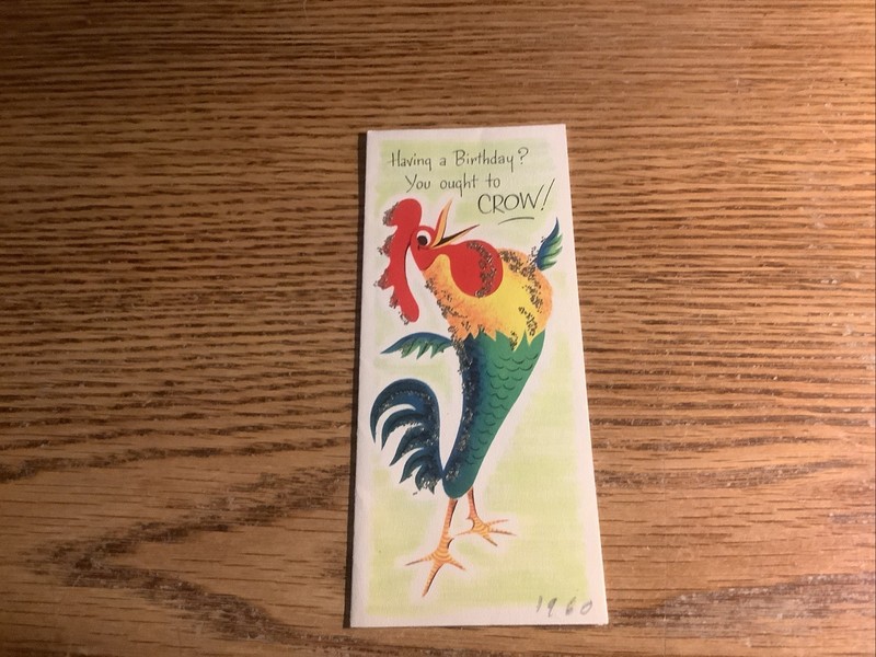 Vintage Birthday Card 1960 With A Rooster With A Birthday Greeting.