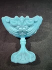 Portieux Vallerysthal France Aqua Blue Opaline Milk Glass Compote
