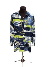 Max Mara Women 100% Silk Blouse Dolphin Print Long Sleeve Shirt Sz 6 ITALY Made