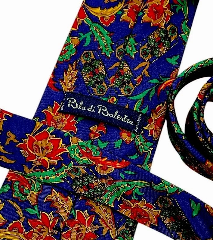Gravata masculina BLU DI BALESTRA 100% seda LUXO gravata XL azul paisley com: 4" em excelente estado usado - Imagem 2 de 3