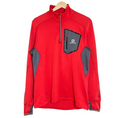 Salomon Trail Runner Warm Mild Shirt Pullover Jacket Mens Small Red Grey