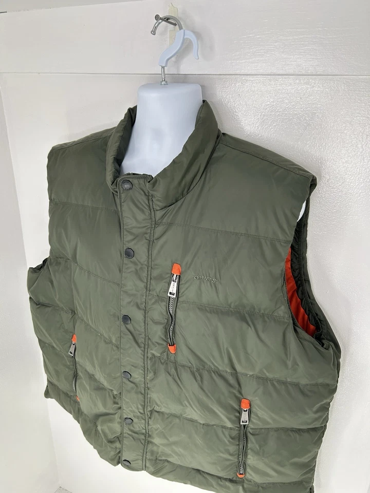 Orvis Green Puffer Duck Down Vest Size XXL Full Zip Snap Button Pockets Outdoor - Image 4 of 4