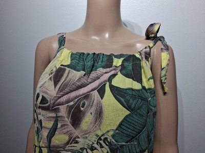 bellambra dress linen Bellambra Women's Sleeveless Linen Print Long Dress Size L NWT