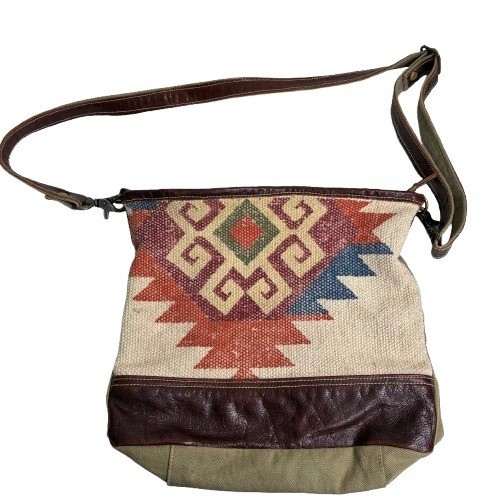 Myra Bag Thrill & Chill Aztec Print Crossbody Bag Canvas Leather Boho, Western