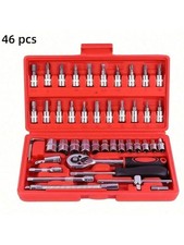 46Pcs Socket Wrench Set 1/4" Drive Ratchet Metric Kit Garage Car Repair Tool