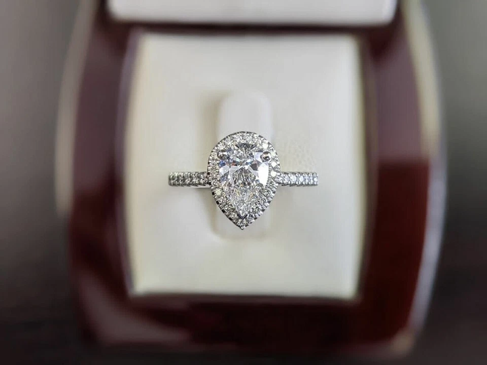1.75 ct Diamond Engagement Ring Pear Halo Lab Created 14K White Gold IGI GIA - Image 2 of 4