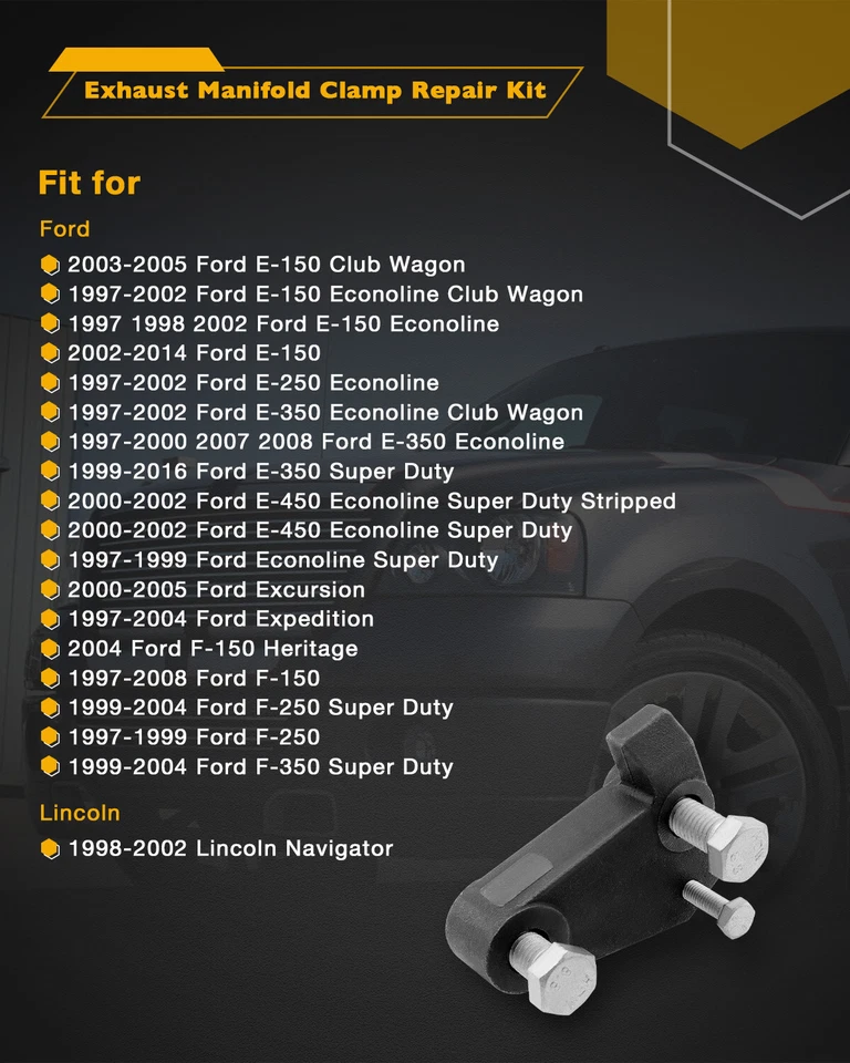 Kit de reparación de abrazadera de perno colector de escape 917-504 para Ford E150 E250 F150 1997-2016 Foto 2 de 4