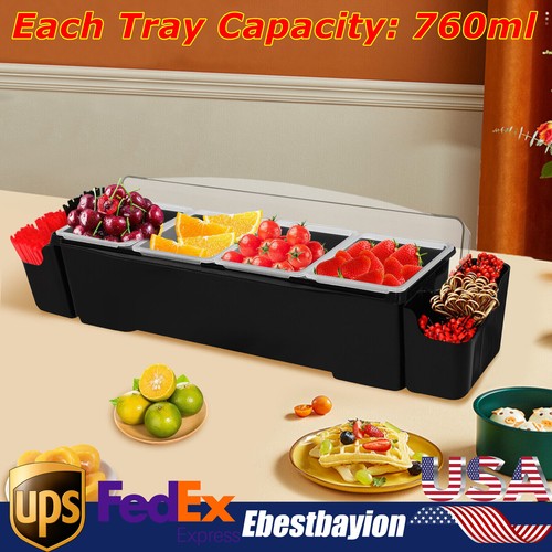 Ice Cooled Condiment Serving Container Chilled Garnish Tray Bar Caddy for Home