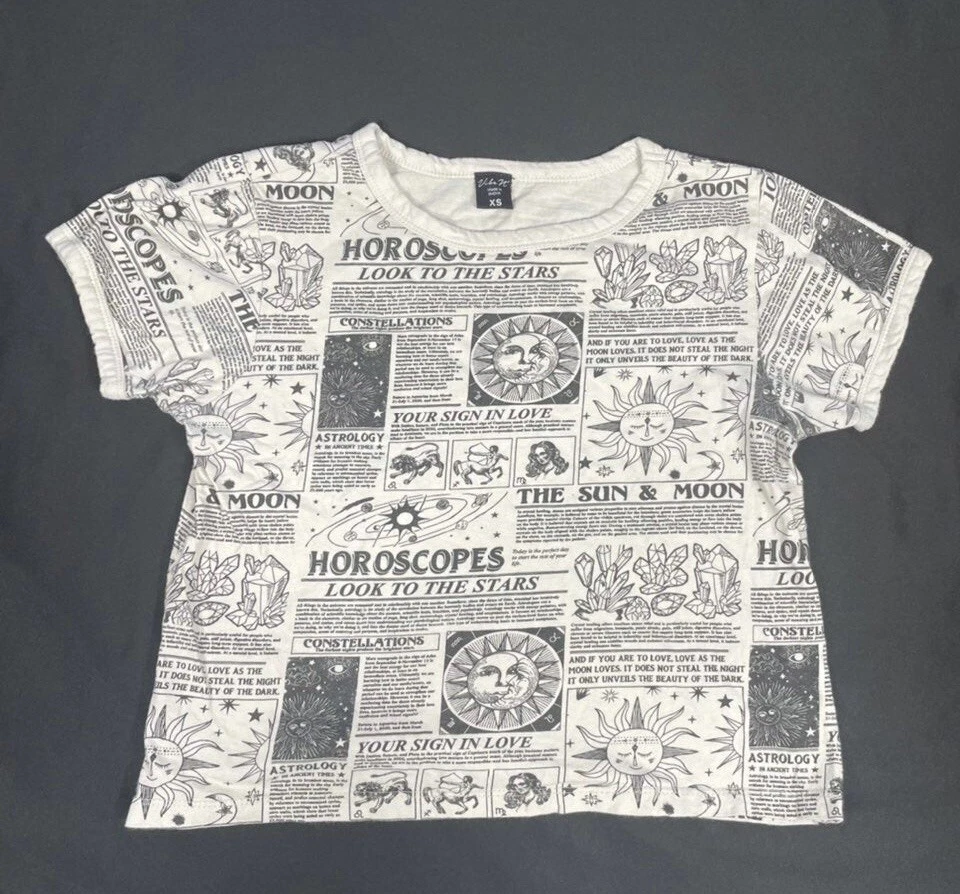 Vibe N,women beige Horoscope overprint crop short sleeve T-Shirt..size XS
