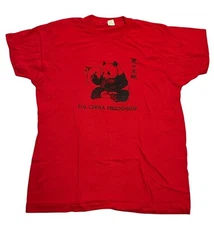 Vintage Red US China Friendship Panda T Shirt Screen Stars 1985 Single Stitch M