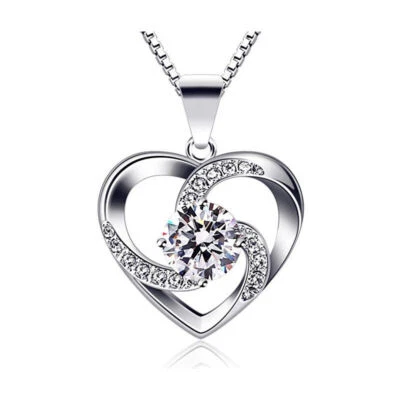 925 Silber Damen Halskette Herz Anhänger Zirkonia Frauen Schmuck Geschenk - Bild 1 von 4