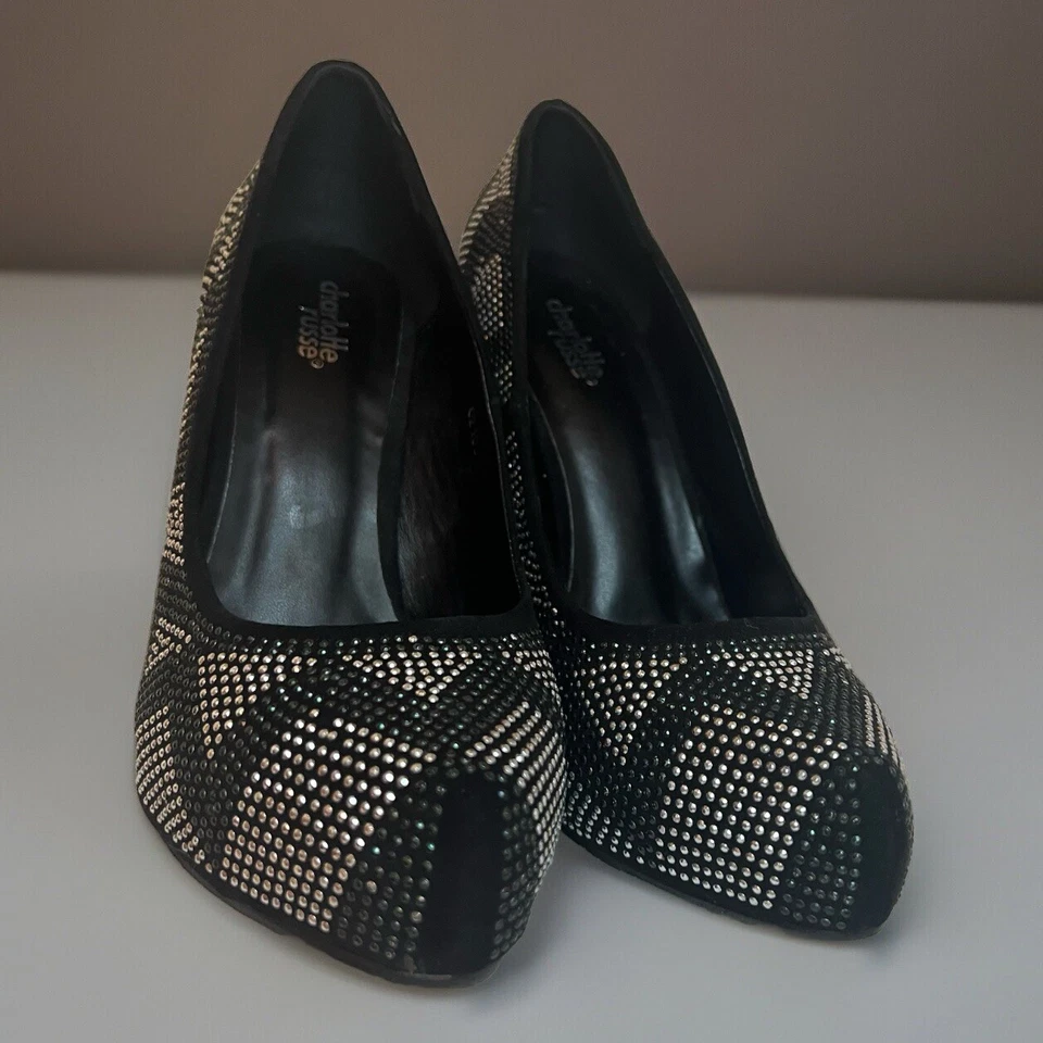 Charlotte Russe Glam Elegante Nochevieja Fiesta Negro Geométrico Estrás Tacones Talla 9 Foto 3 de 4